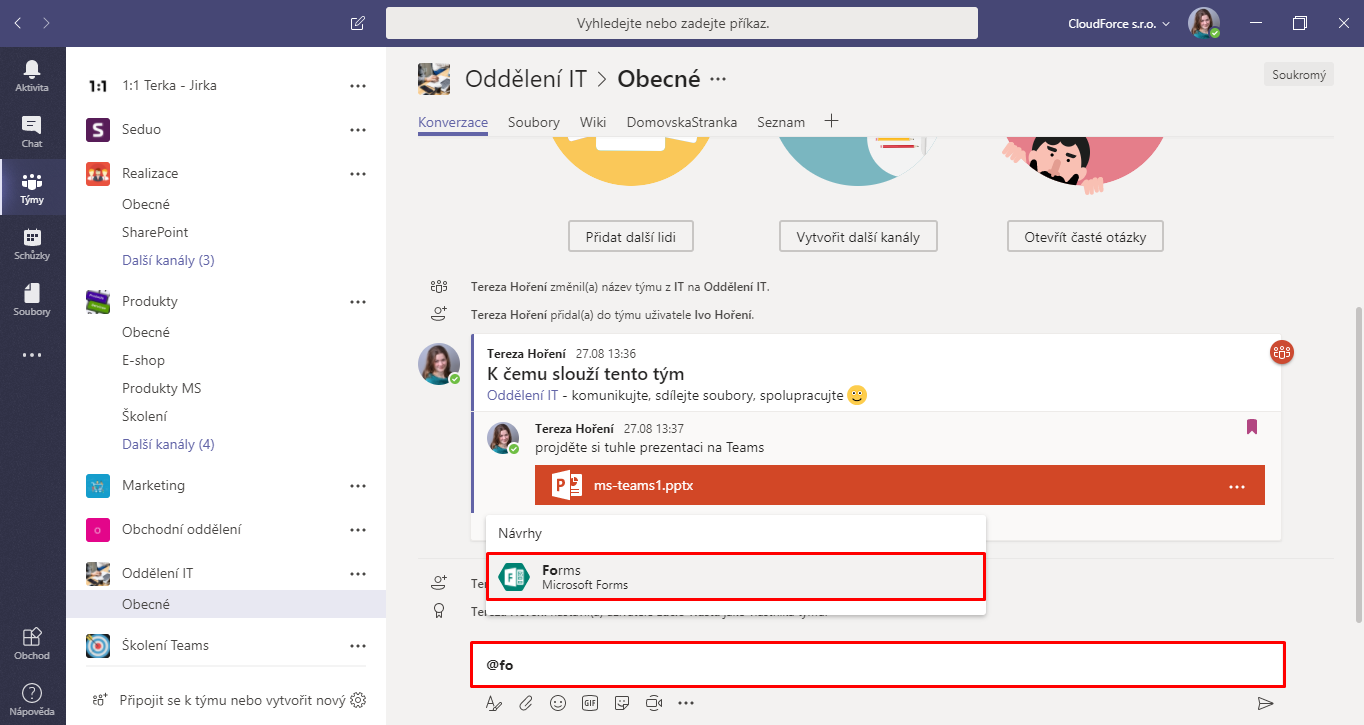 MS Teams a Forms