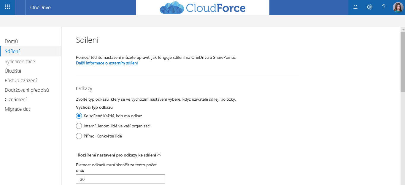 OneDrive pro firmy - administrace