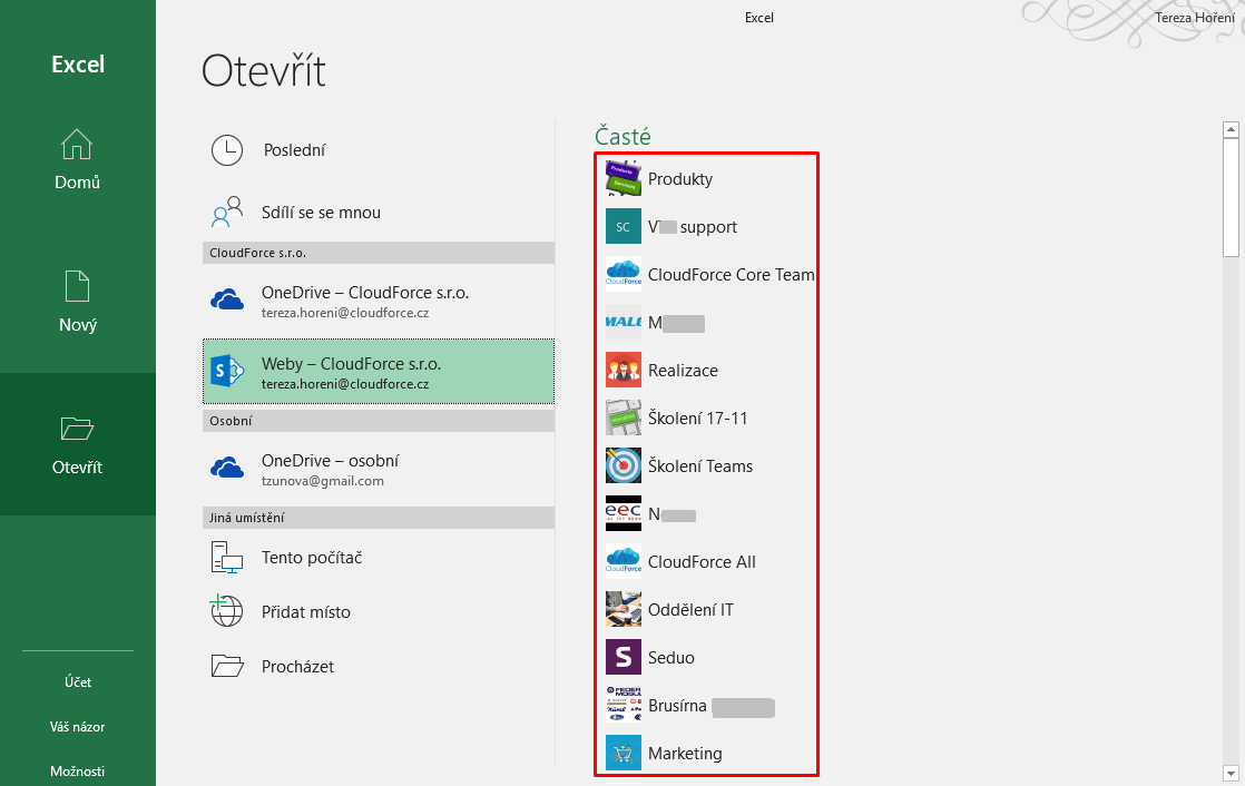 Knihovny na SharePointu v Excelu