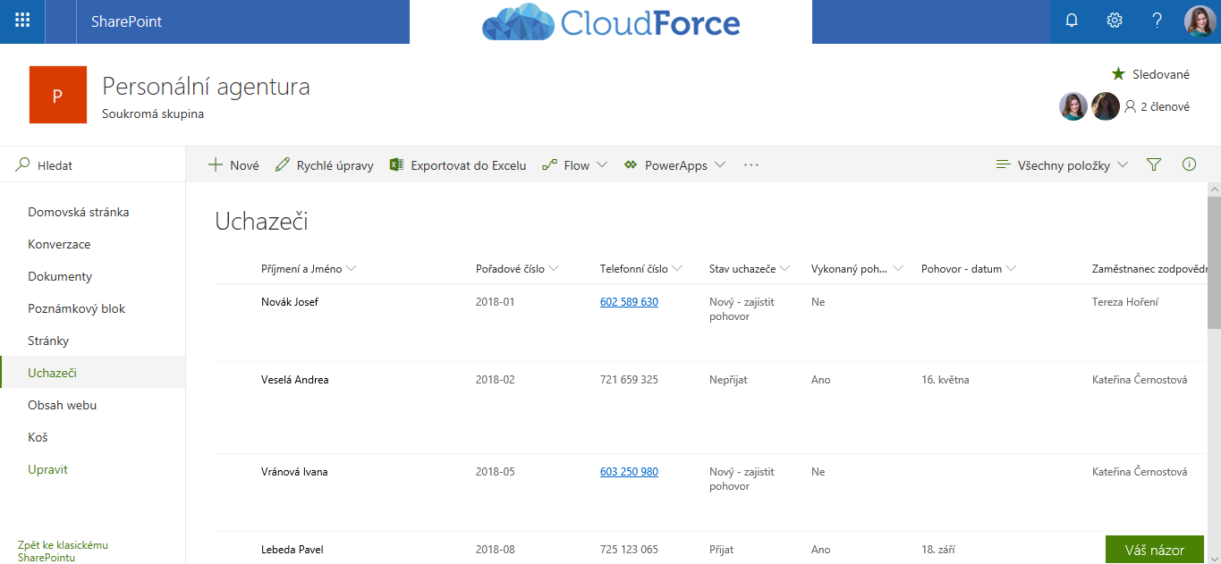 Seznam na SharePointu